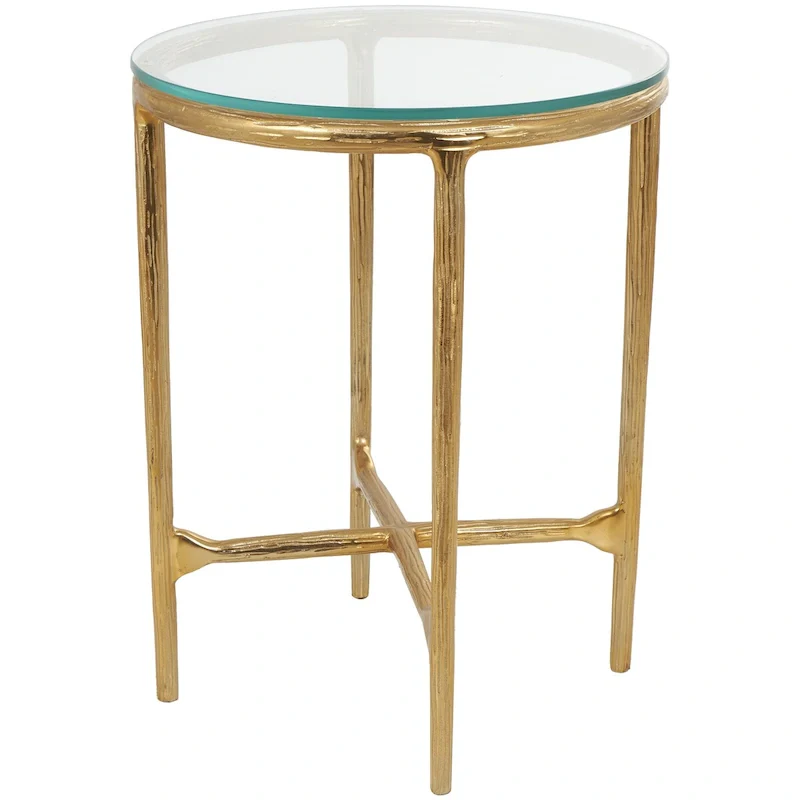 Textured Aluminum Side Table with Glass Top | Gold or Silver, Modern Living Room Accent