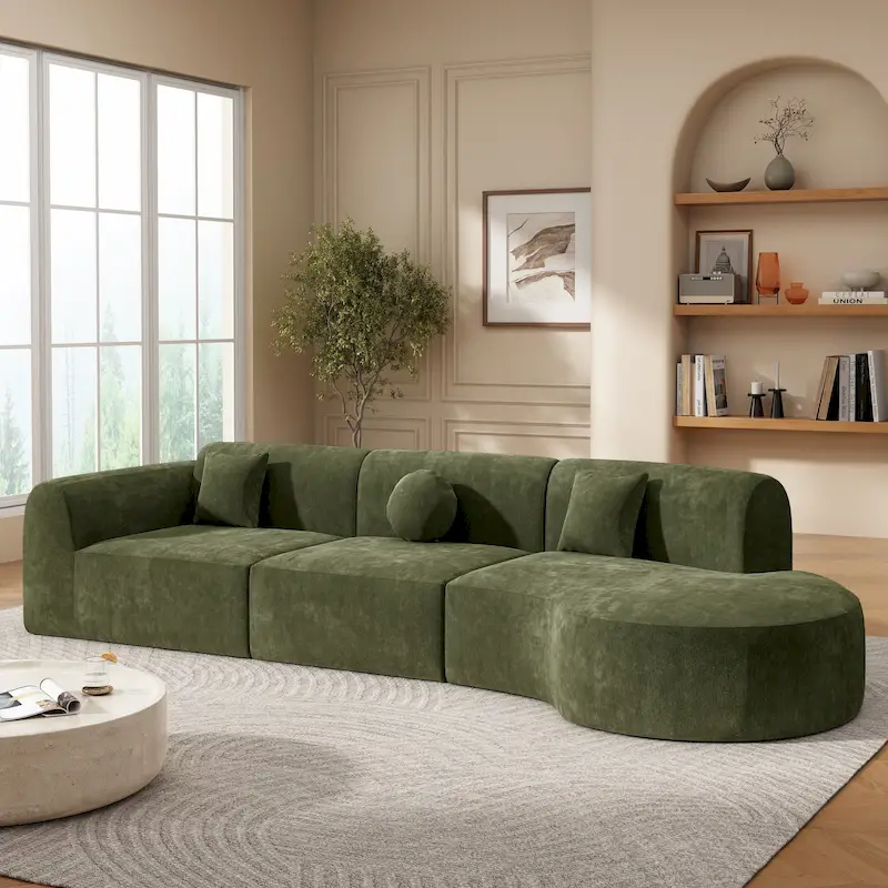 Christopher Knight Home- Buker Curved Polyester Sectional Sofa