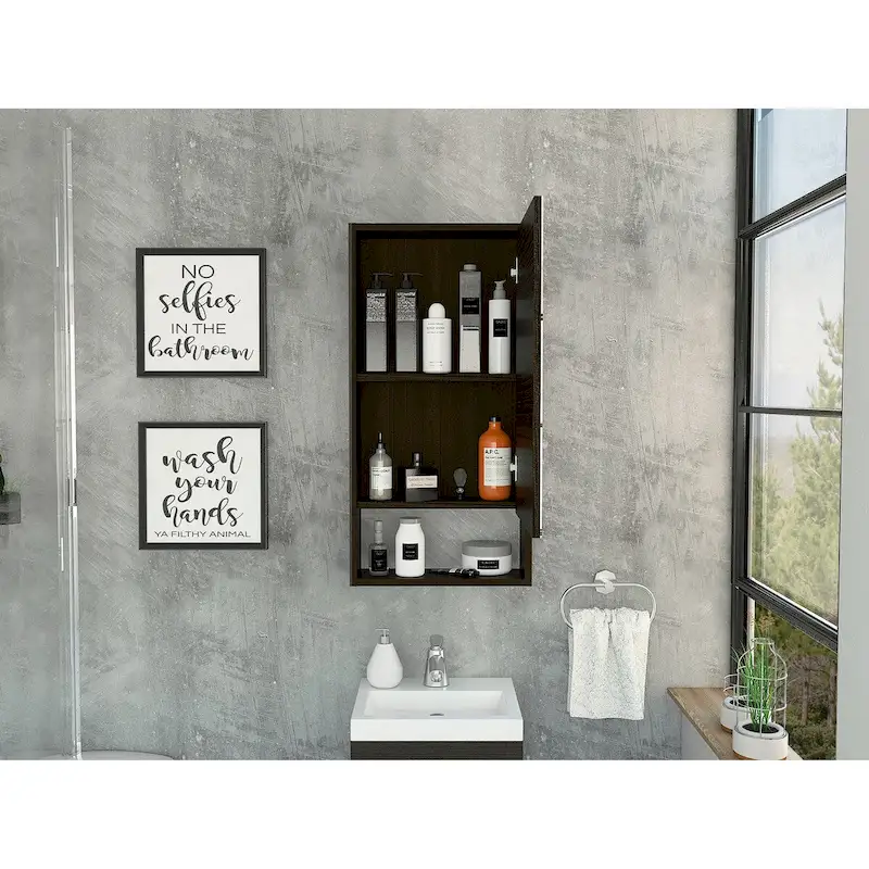 Black / White / Gray Mirrored Medicine Cabinet with 1 Shelf, Single