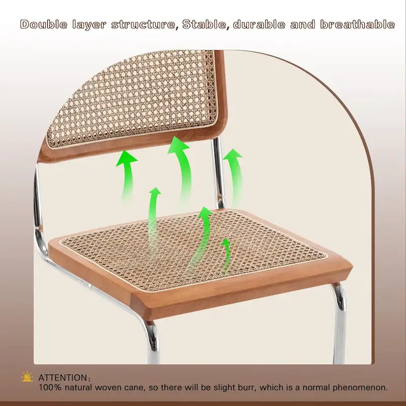 Rattan Dining Chairs Set of 2 Mid Century Modern Dining Room Chairs with Natural Rattan Woven Backrest and Seat