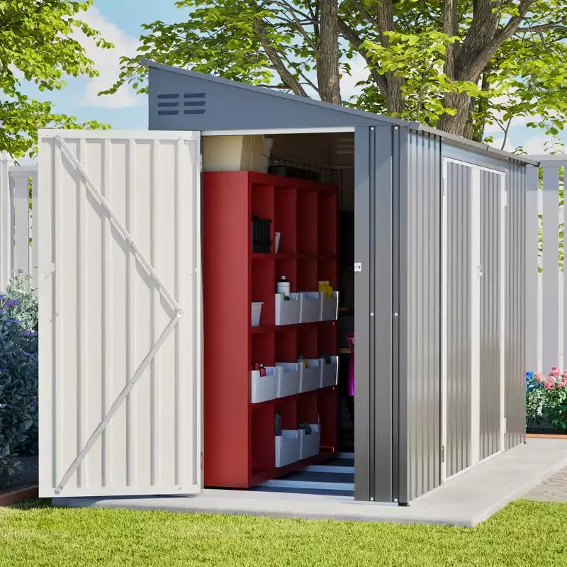 EAGLE PEAK 9x4 FT Outdoor Storage Shed with Convenient Side Access & Lockable Door, Heavy Duty Metal Garden Shed, Dark Gray