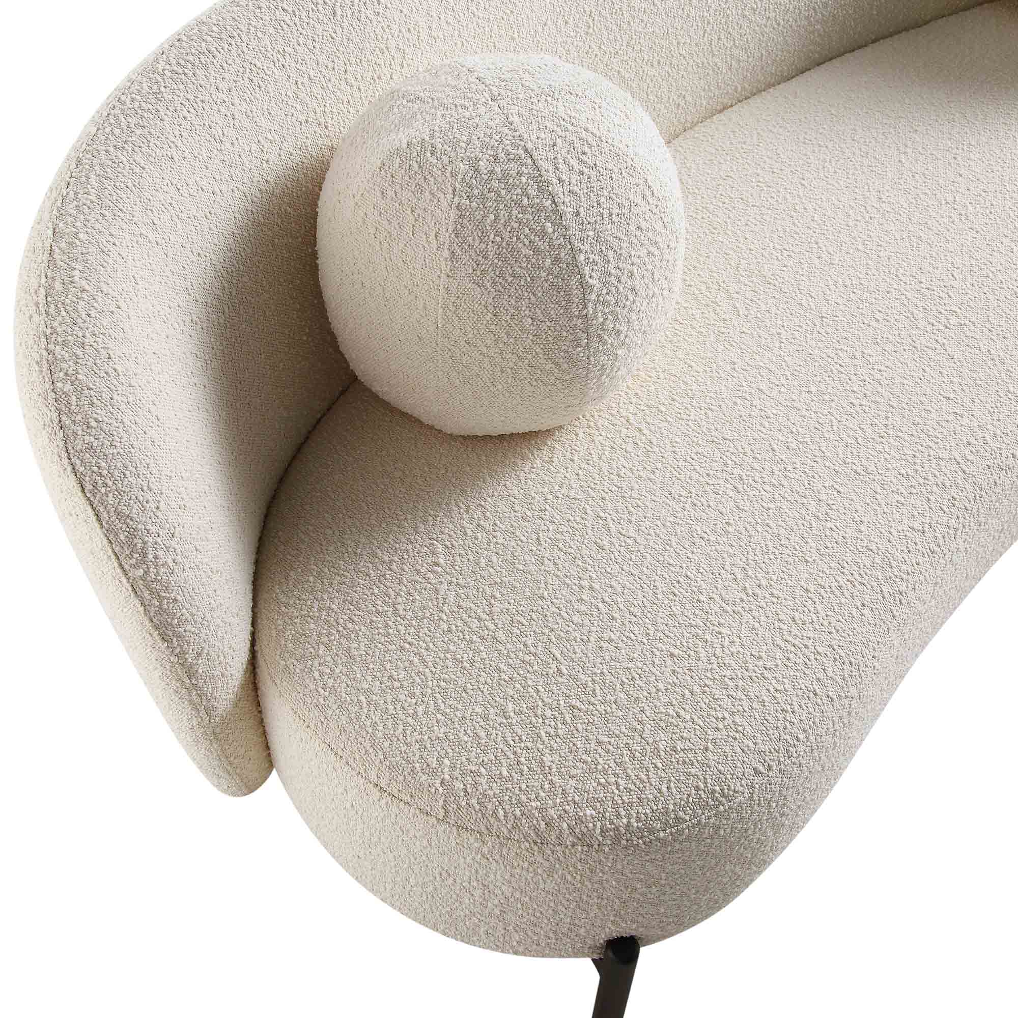 3-Seater Curved Sofa with Ball Cushions, Ecru Boucle