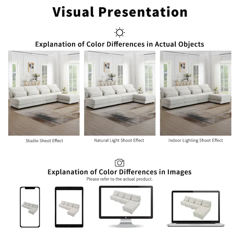 Convertible L-shaped Couch,Wide Seat Sectional Sofa wReversible Chaise