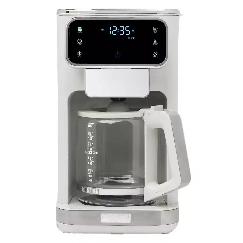 HADEN 12c Hot #38; Iced Digital Drip Coffee Maker Ivory and Chrome: 60oz Capacity, Permanent Filter, Electric