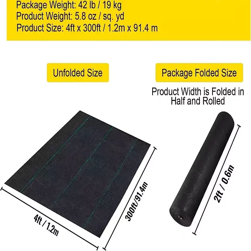 4x300 ft Heavy Duty Weed Barrier 5.8oz - Double Layer Landscape Fabric with Alignment Lines for Garden Beds