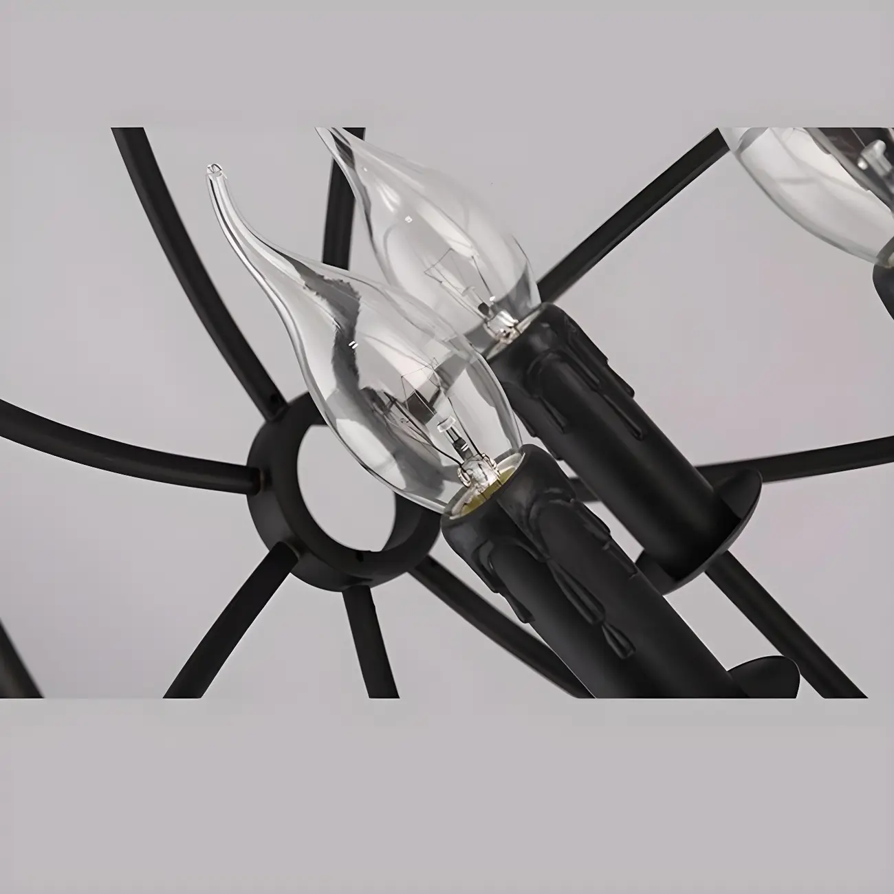 Industrial Black Metal Globe Caged Candelabra Chandelier