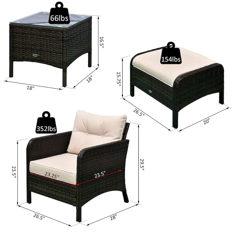 Outsunny 5-piece Wicker Patio Chairs, Ottomans, and Coffee Table Set