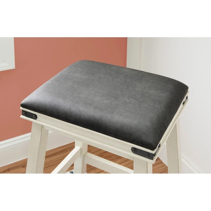 Spenser Rustic Backless Barstool with Faux Leather Seat