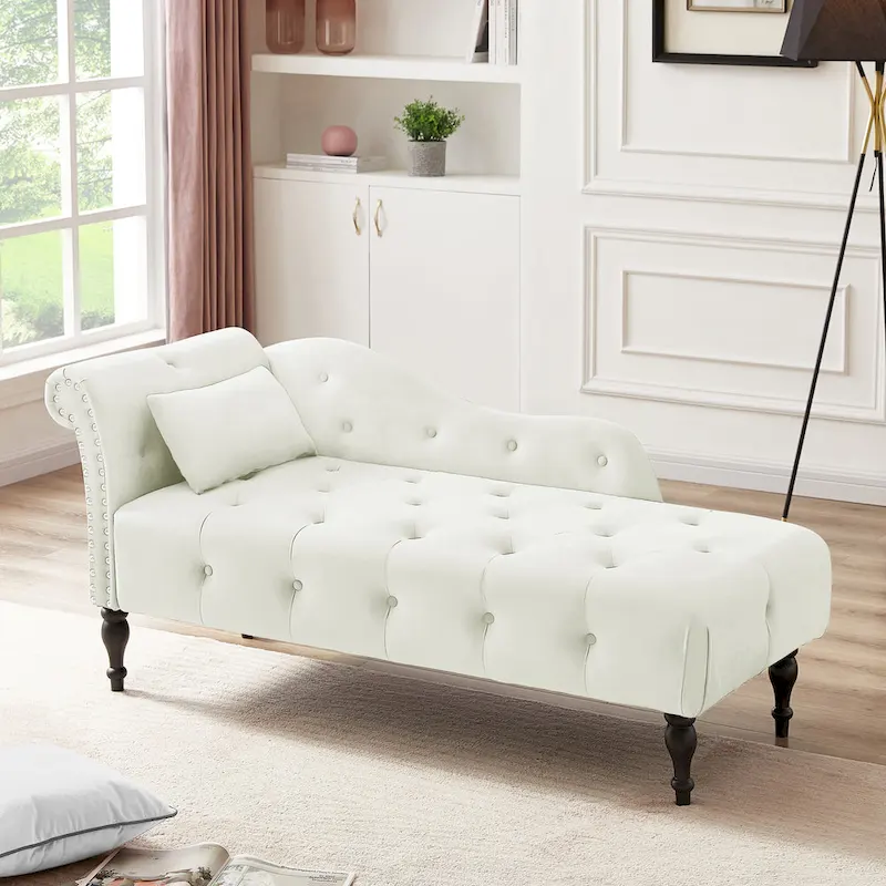 Blue/White/Rose/Burgundy/Grey Velvet Tufted Chaise Lounge Chair, 1-Seater