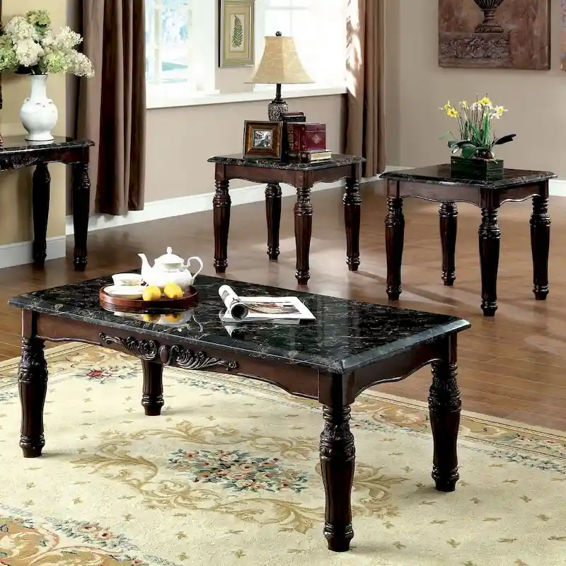 Haia Traditional Espresso Wood 3-Piece Coffee Table and End Tables