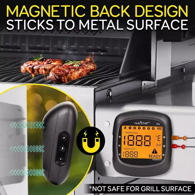 NutriChef Smart Bluetooth BBQ Thermometer - Black