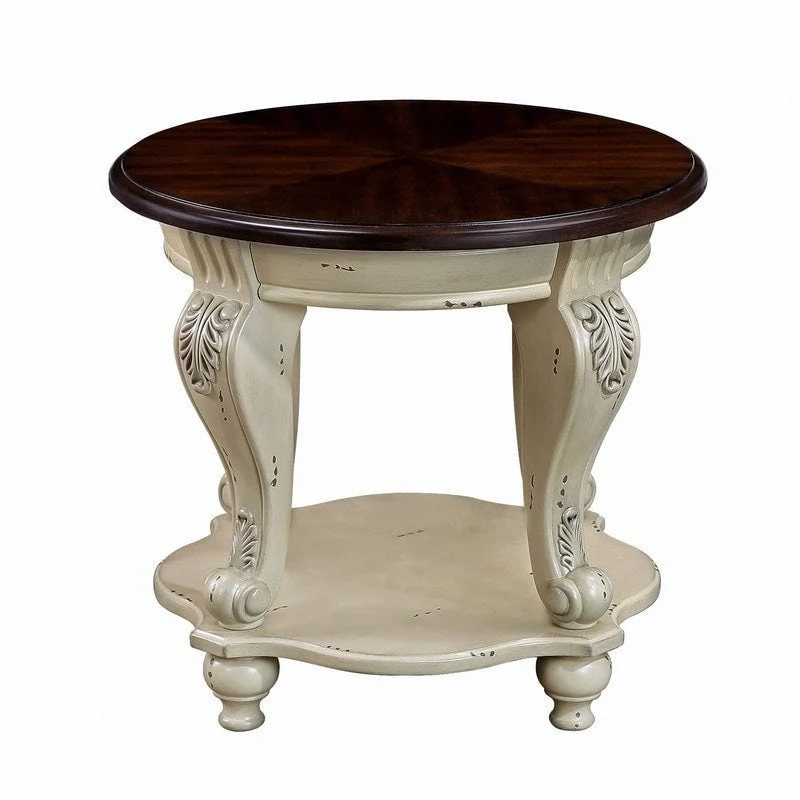 22 Inch Round End Table with Shelf