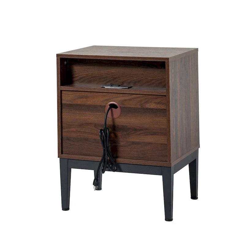 Apakah Modern 25Tall 2-Drawer Nightstand with Charging Station and Adjustable Legs Set of 2 by HULALA HOME