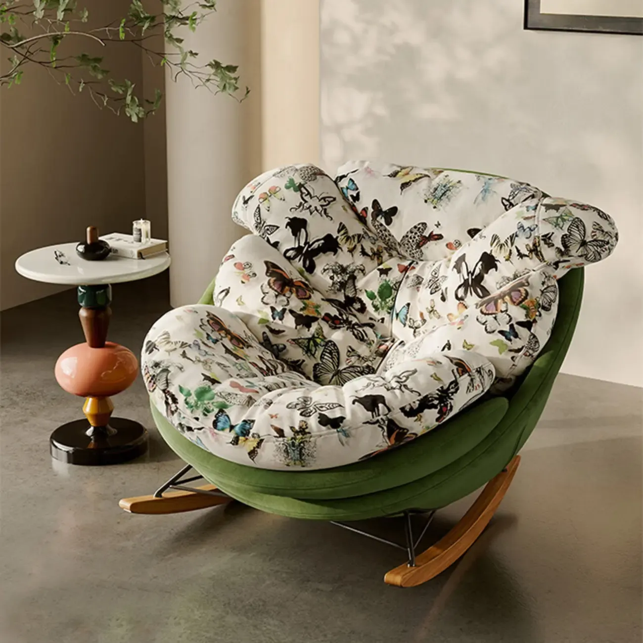 Modern Ergonomic Upholstered Rocking Chair Optional Ottoman