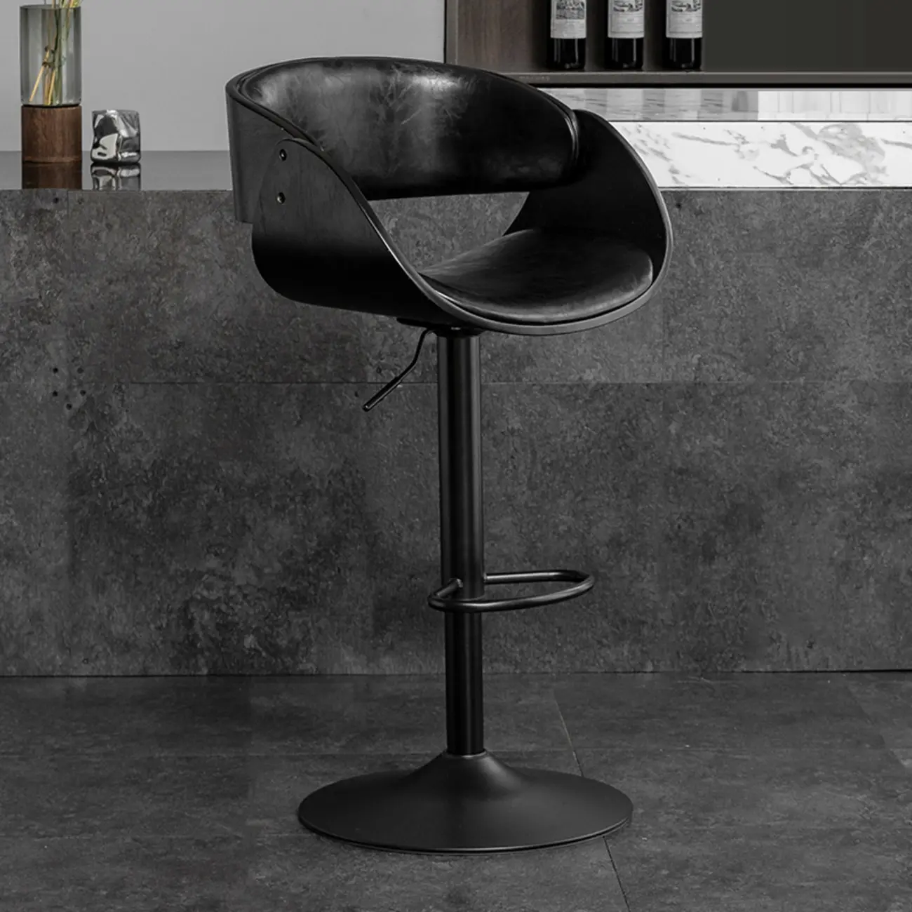 Contemporary Leather Swivel Bar Stools with Arm