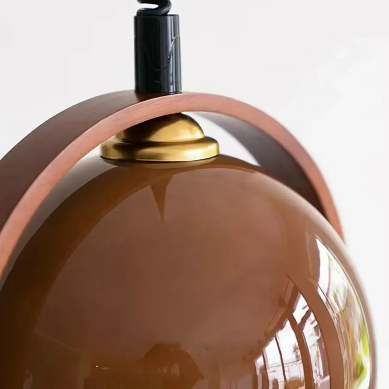 Coffee Glass Wood Dome Adjustable Pendant Light