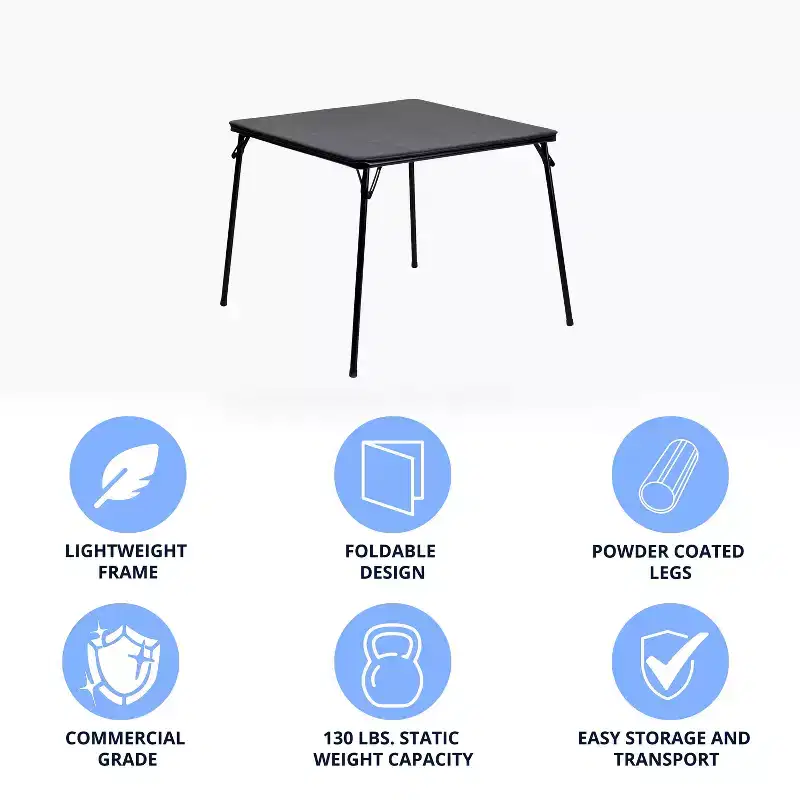 Emma and Oliver Black Foldable Card Table with Vinyl Table Top - Game Table - Portable Table