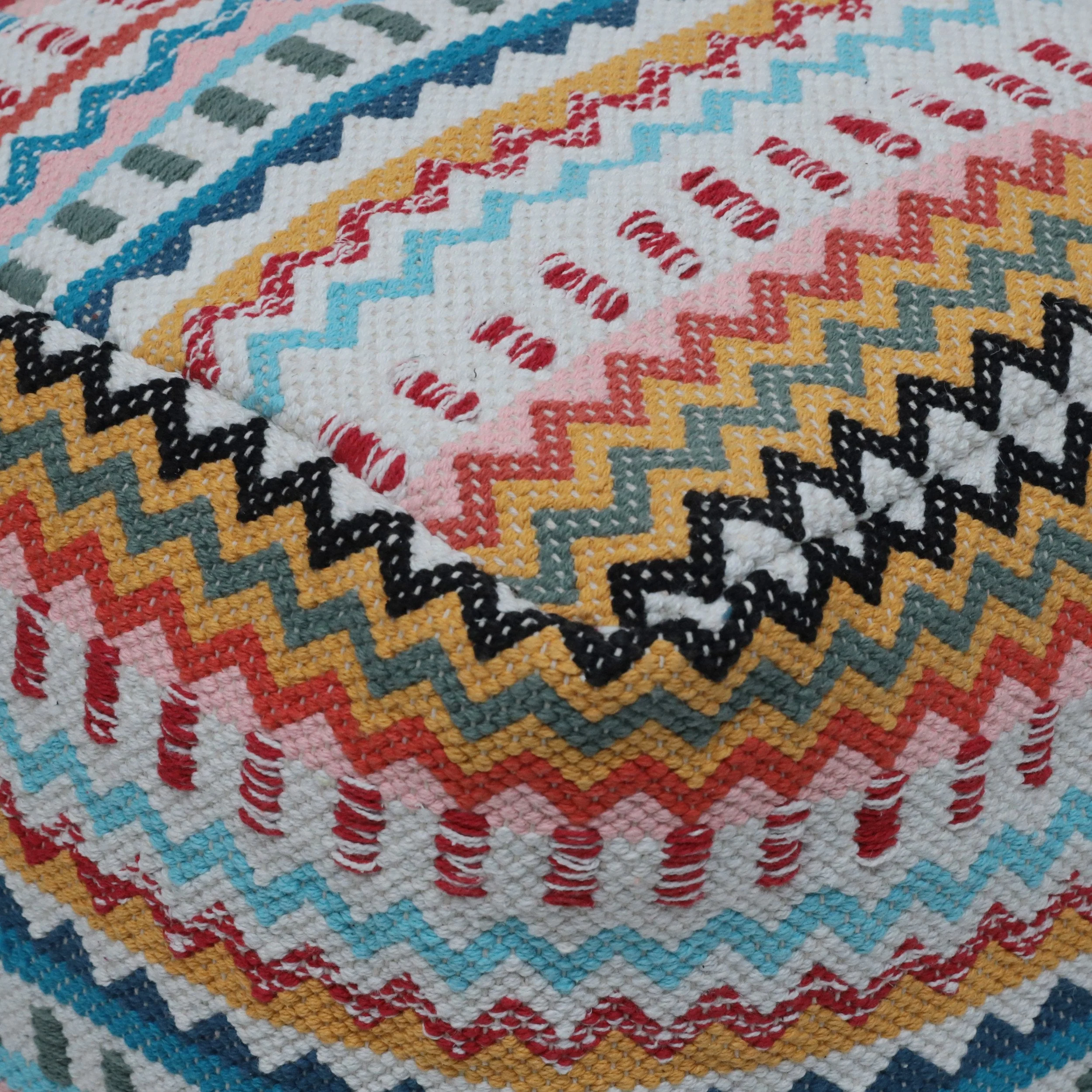 Boho Handcrafted Peruvian Print Cube Pouf - NH615413