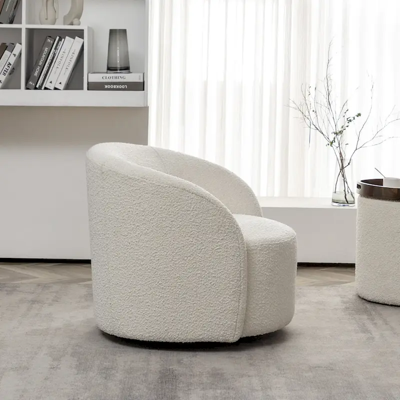 34 W Upholstered Boucle Swivel Barrel Accent Chair