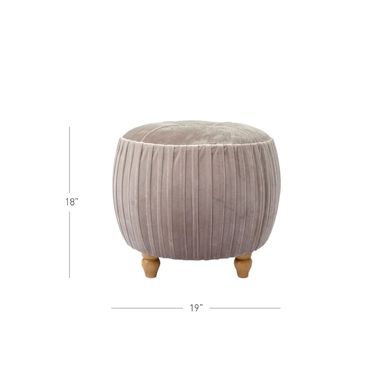 Velvet Round Ottoman with Pleated Design