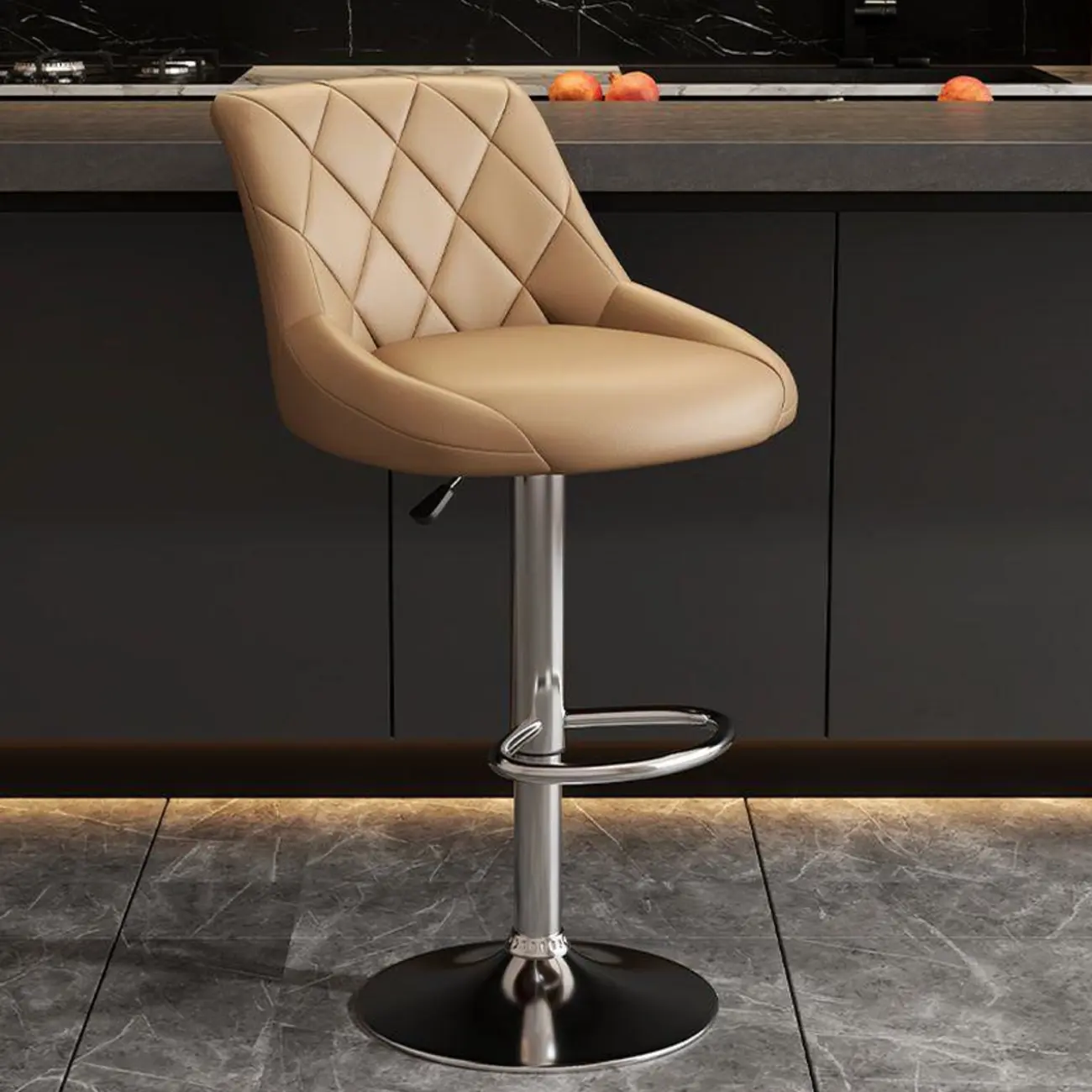 Diamond Tufted Swivel Bar Stool Adjustable Black Red PU Leather