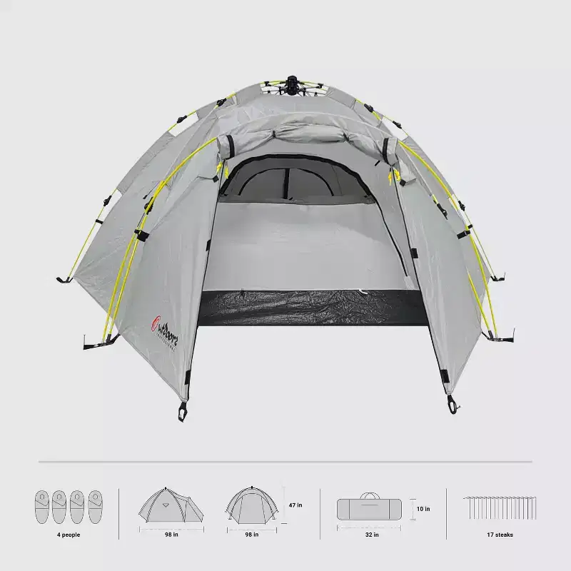 Outdoors Professional Nowata 4 Four-Person Pop-up Dome Camping Tent, Gray