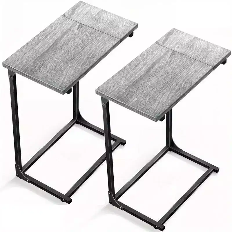 2 Pack C-Shaped Side Table, C-Table for Sofa, Couch Table with Metal Frame, Large Surface Sofa Table for Living Room, Bedroom, Home Office, Gray