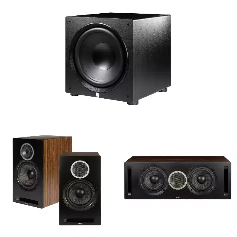 Elac DBR62-BK - Debut Reference 6.5 Bookshelf Speakers - Black, Pair, Elac DCR52-BK - Debut Reference 5.25 Center Speaker - Black and Elac PS500-...