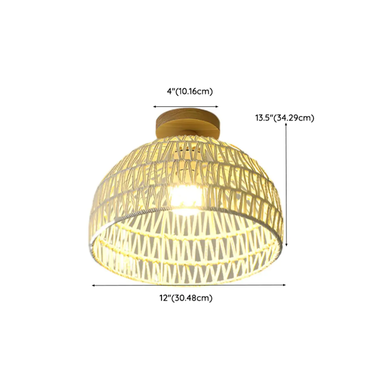 Natural Finish Semi Flush Ceiling Light with Rope Dome Shade