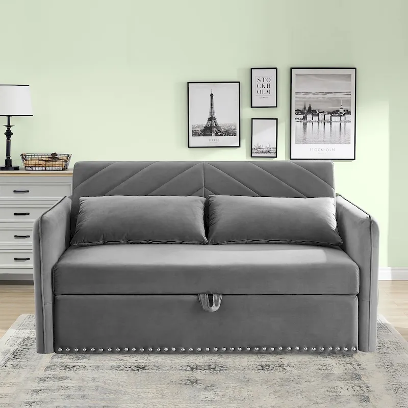 Aukfa 3 in 1 Convertible Sofa Bed Velvet Loveseat Sleeper