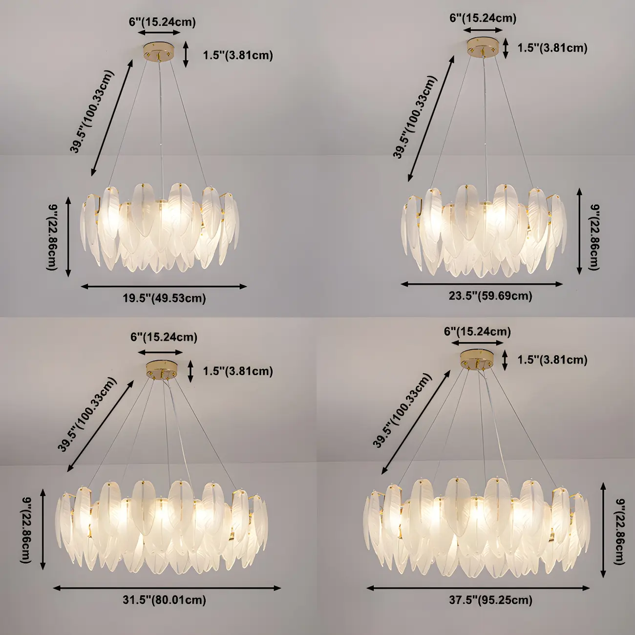 Elegant White Glass Feather Round Chandelier