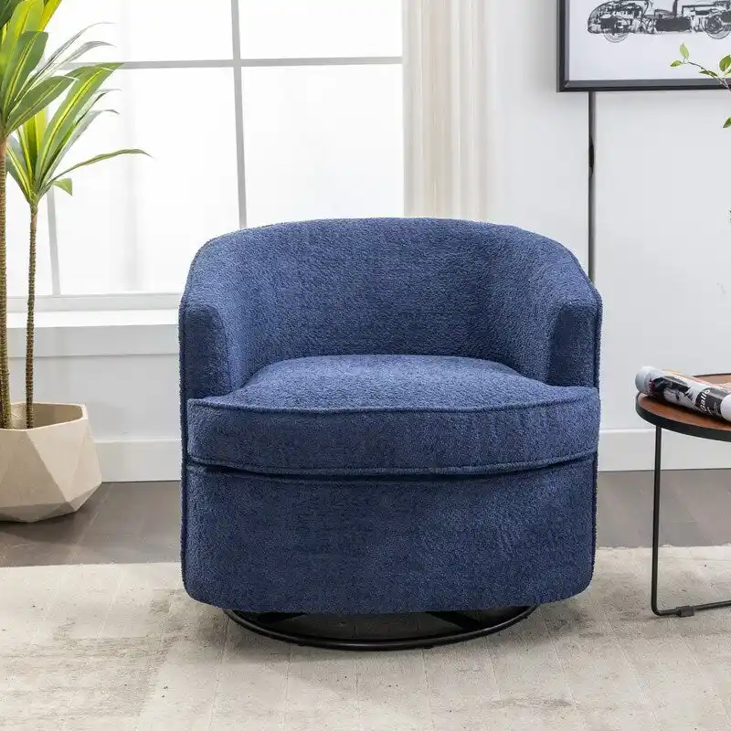 Navy/Grey/Beige/Blue/Orange Velvet Round Swivel Barrel Armchair, Single Seat