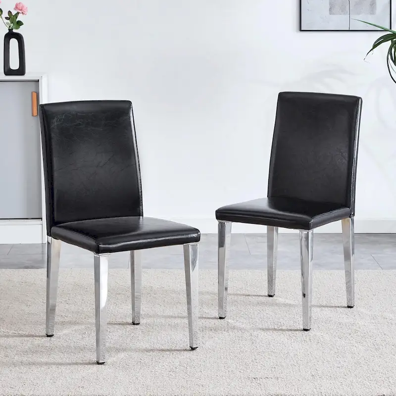 Dining Chairs Set of 4,Modern Kitchen & Dining Room Chairs,Faux Leather Cushion Seat Metal Legs