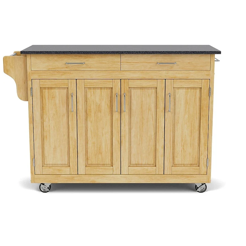 Copper Grove Puff Island Natural Finish Black Granite Top Kitchen Cart
