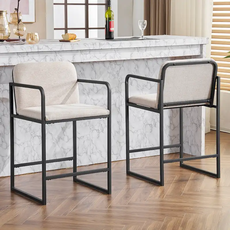 Set of 2,Modern Upholstered Counter Height Bar Stool with Armrests, Metal Frame and Padded Seat