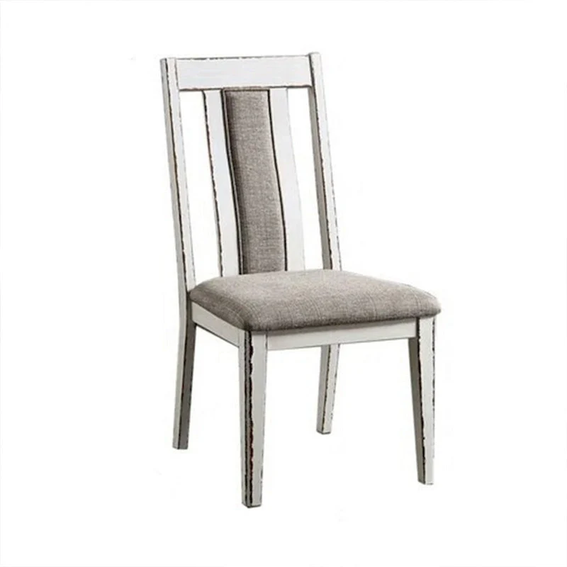 White & Gray Upholstered Dining Side Chair, Set of 2, Dining Height