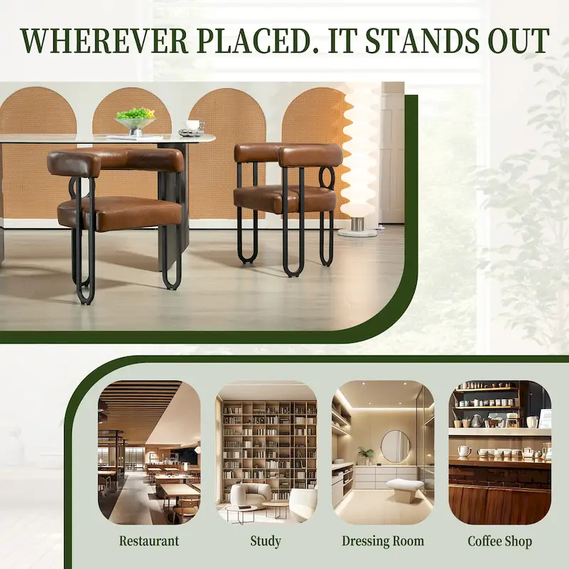 2 PCS PU Leather Upholstered Dining Chair Set wMetal Legs