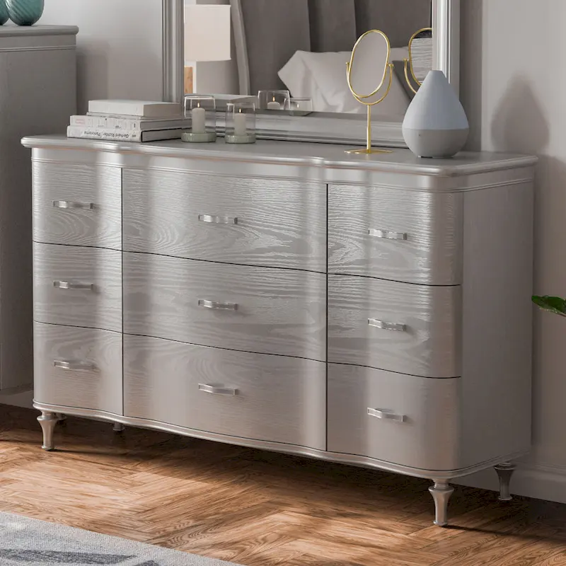 Furniture of America Seabliss Glam Solid Wood 9-Drawer Double Dresser