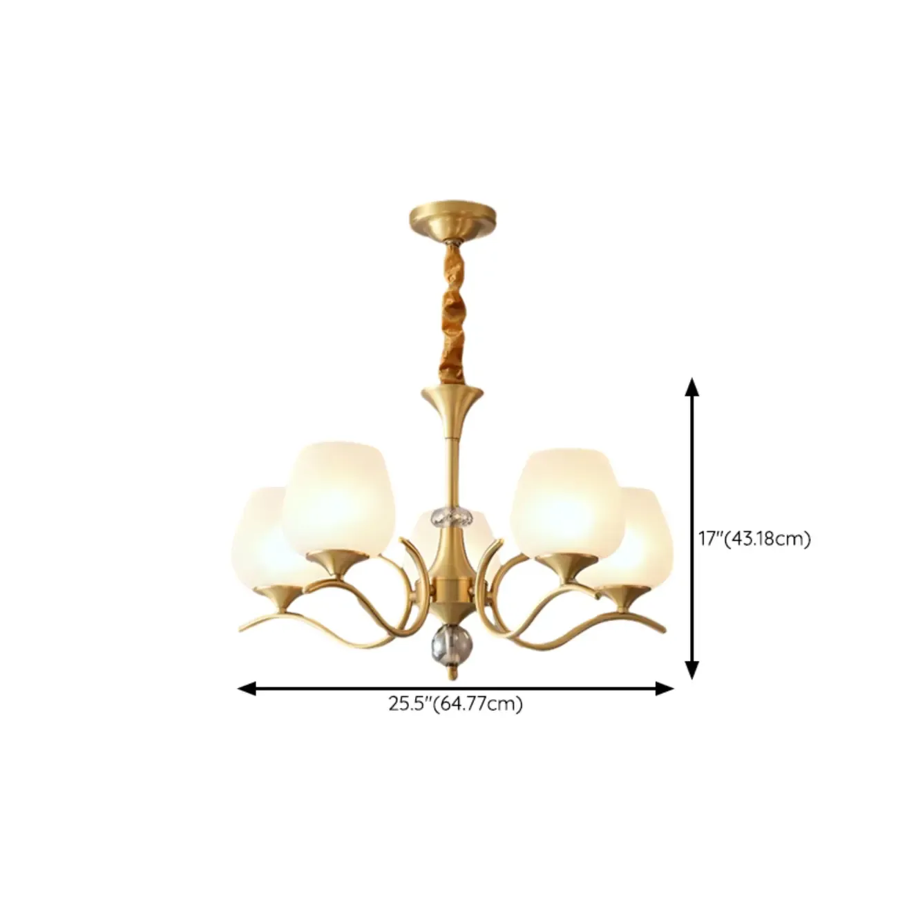 Mid-Century Modern White Glass Elegant Gold Chandelier