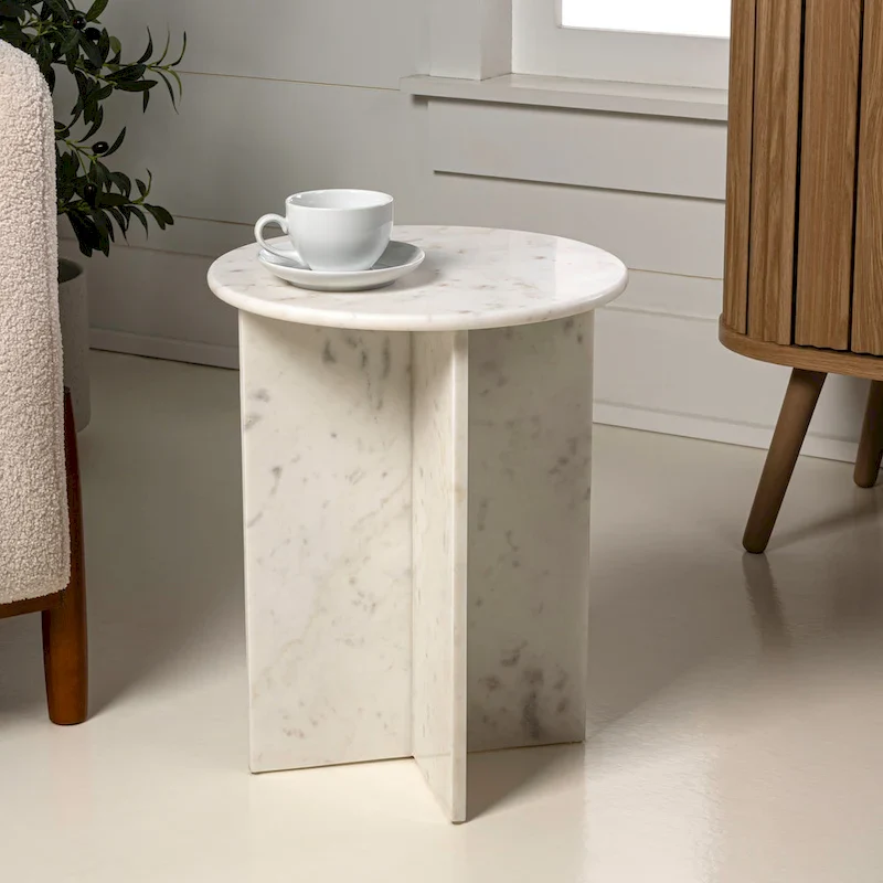17.75 Contemporary Natural Marble Handmade X-Shaped End Table