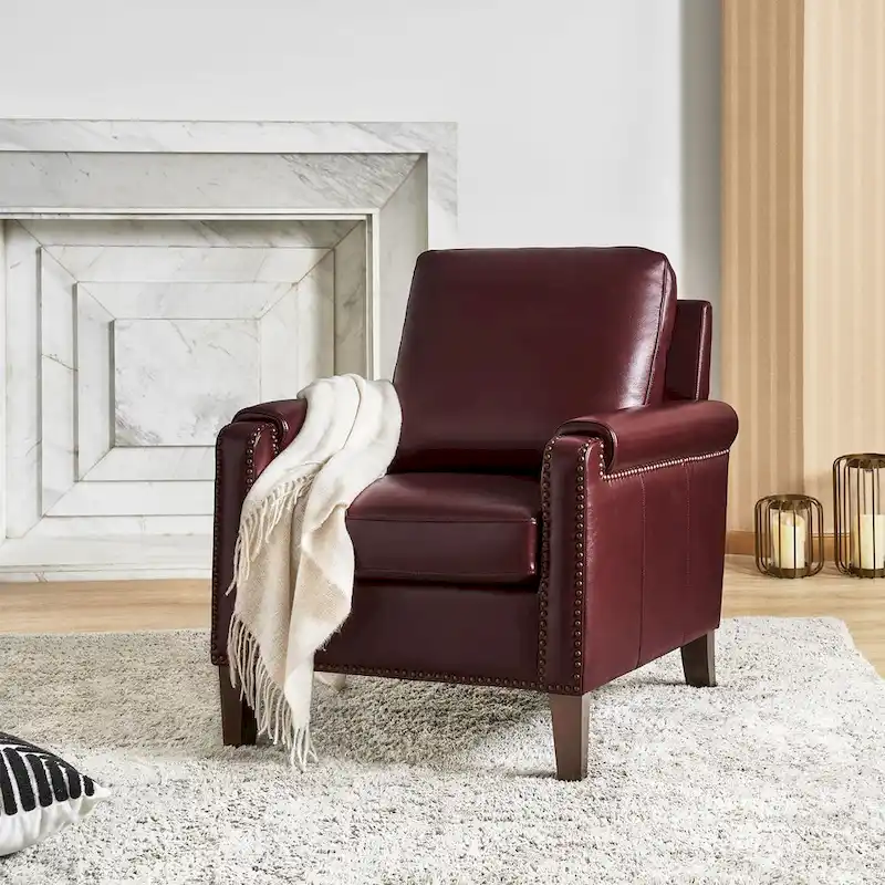 Kunz Transitional Genuine Leather Armchair with Removable Cushion and Nailhead Trims