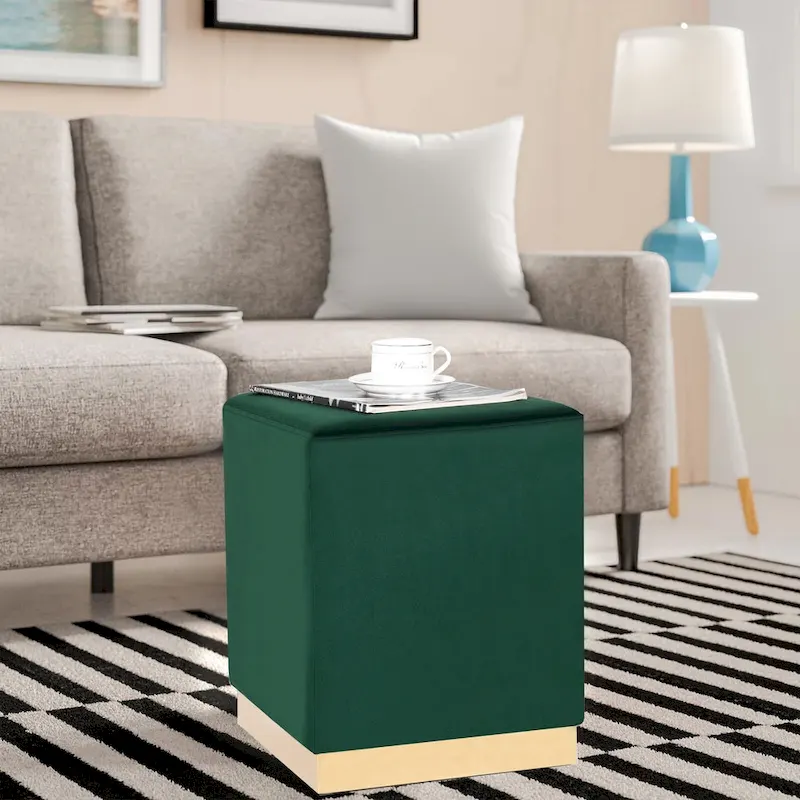 Adeco Ottoman Footrest Vanity Stool Gold Trim Footstool