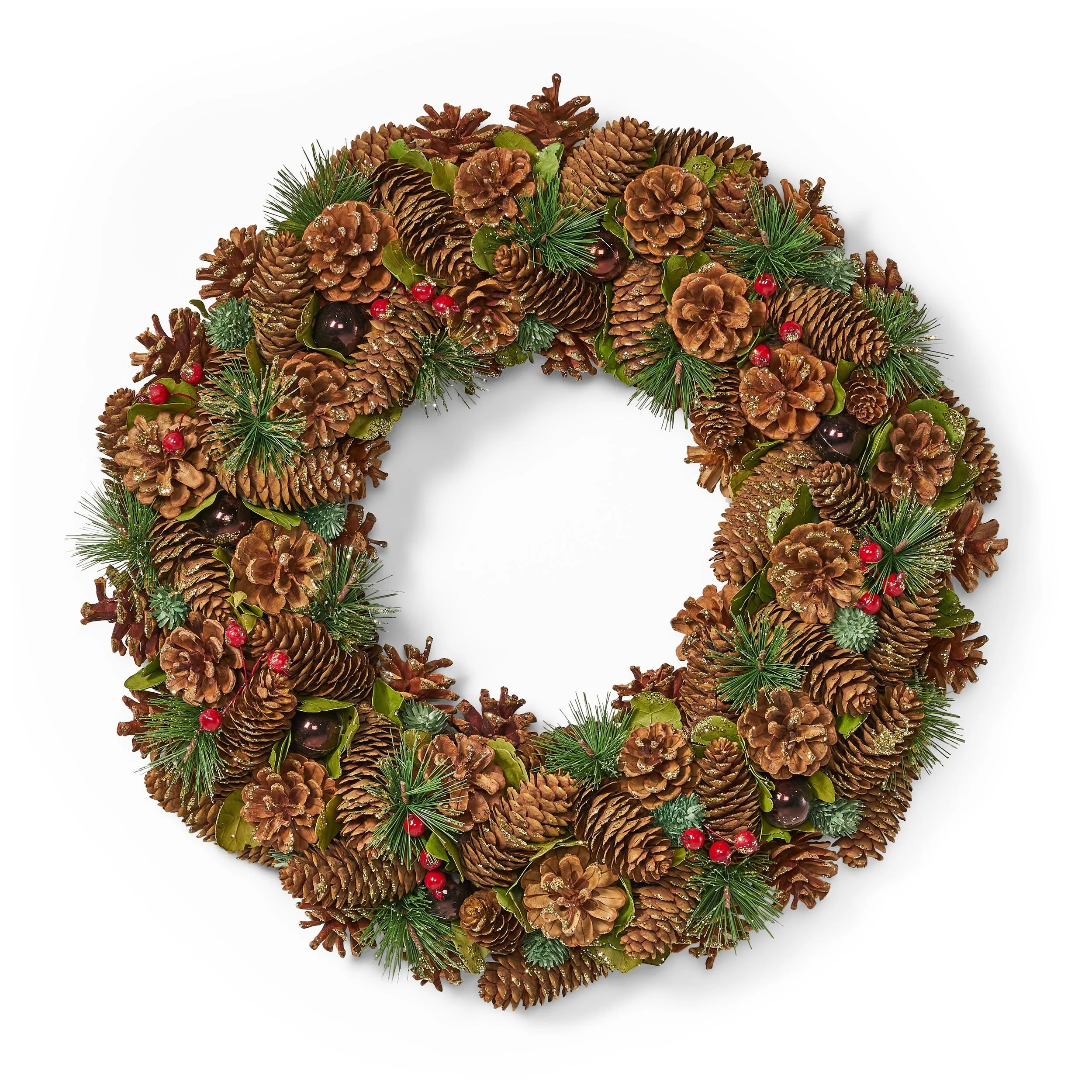 18.5 Pine Cone and Glitter Unlit Artificial Christmas Wreath - NH366313