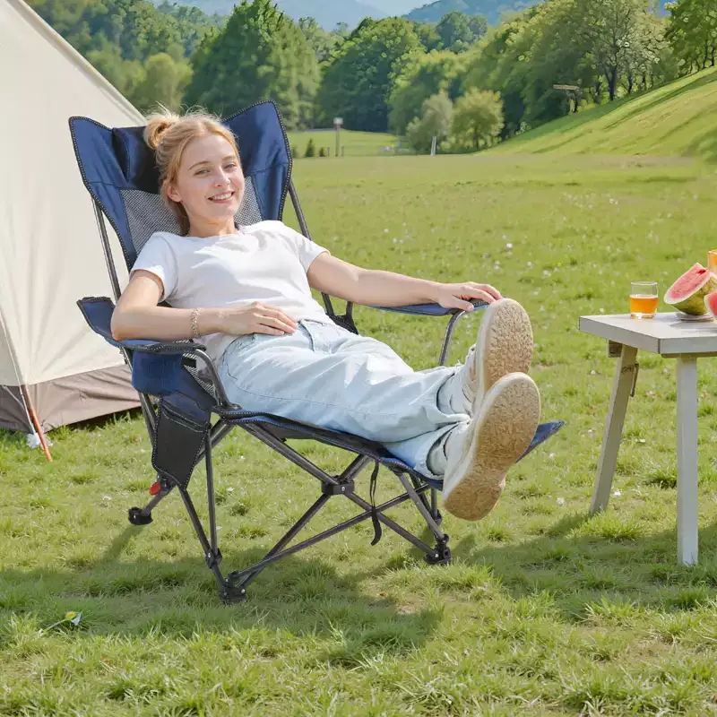 VEVOR Reclining Camping Chair, 4 Adjustable Positions, Portable Folding Lounger for Adults, Mesh Beach Chair with Headrest & Foot Rest, Blue