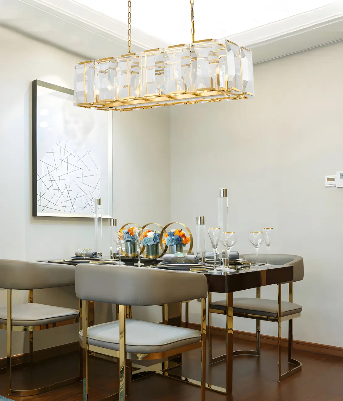 Modern Crystal Island Chandelier in Black and Gold