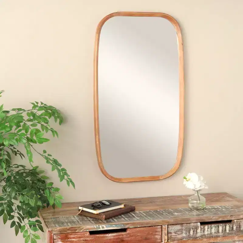 40"x22" Wooden Simplistic Wall Mirror with Rounded Edges Brown - Olivia & May: Modern Design, MDF Frame, No Assembly Required