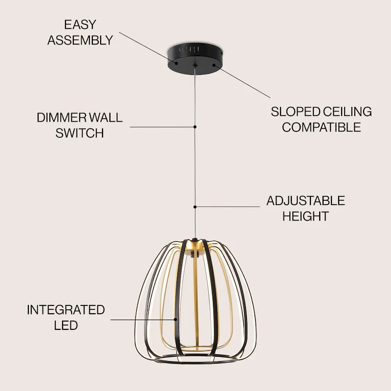 Adjustable Dimmable Cage Integrated LED Pendant, By JONATHAN Y