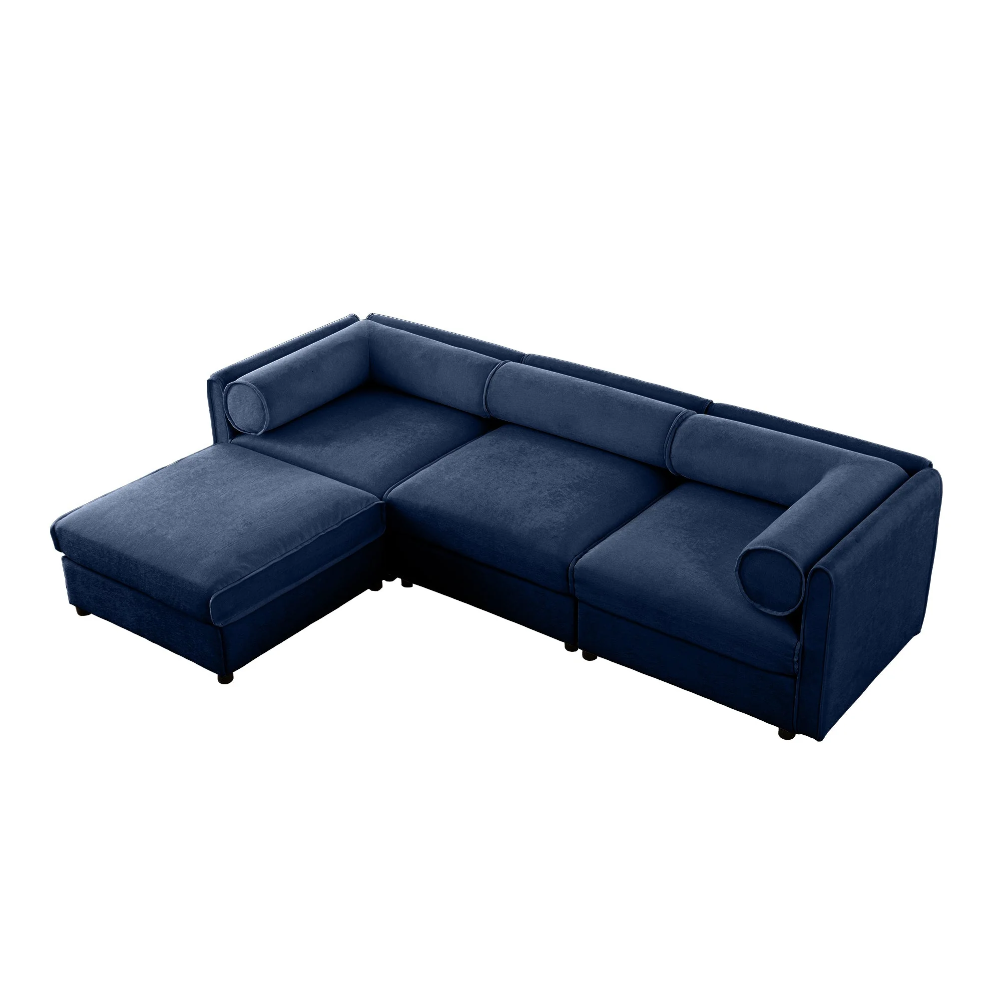 Walker Edison | Elegant L-Shaped Blue Chenille 3-Seater Sofa with Storage and Ottoman