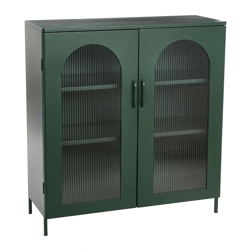 Metal Cabinet with 2 Arched Glass Doors
