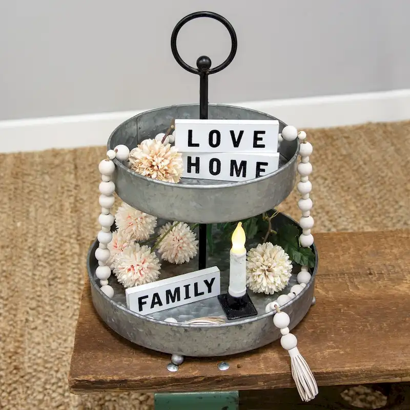 Galvanized Metal Two-Tiered Tray